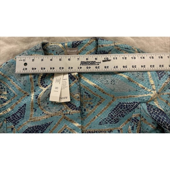 Chico’s Women's Turquoise Multicolor Mosaic Printed Topper Jacket Size 00 New - Picture 6 of 8